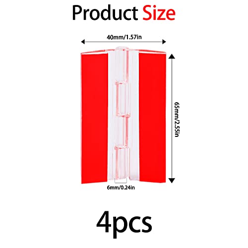 4 Pcs Self-Adhesive Clear Plastic Hinges - Acrylic Continuous Piano Folding Hinges for Crafts, Aquarium Lid, Cabinet, Furniture, Display Stand - 65x40 mm - size: 65 x 40 mm