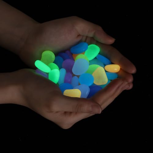Larrel 100PCS Luminous Stones, Glow in The Dark Stones, Color Glow in The Dark Rocks, Luminous Pebbles, Colorful Cobbles for Aquarium, Fish Tank, Garden, Patio, Terrace, Lawn, Yard, Driveway, Walkway