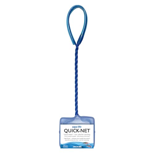 Penn-Plax Quick-Net Aquarium Fish Net - Fine Mesh, Vinyl-Covered Braided Handle - Small Aquarium Cleaning Tool for Gentle Fish Handling - Use in Freshwater & Saltwater Tanks - color: Blue, size: 3" Net - 10" Handle