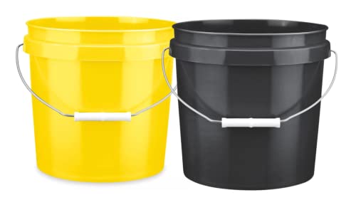 House Naturals 2 Gallon Black and Yellow Plastic Buckets Without lids BPA Free Food Grade Made in USA Pail (Pack of 2)