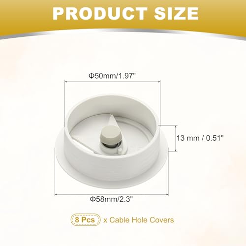 M METERXITY 8-Pack Cable Hole Cover, 2.3 Inch 59mm ABS Desk Cable Wire Cord Grommet Hole Cover for Home/Office Desktop Wire Organizer [White] - color: White, size: 2.3"