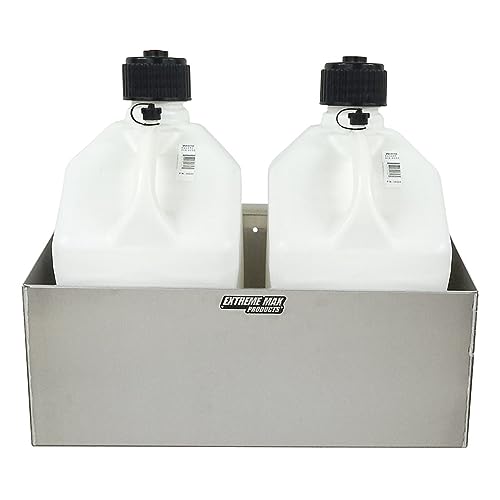 Extreme Max 5001.6044 Aluminum Dual Fuel Jug Holder - Fits Two 5 Gallon Containers, Storage Organizer for Enclosed Race Trailer, Shop, Garage, Storage, 2 x 5 Gallon Jug Capacity, Silver - color: Silver, size: 2 x 5 Gallon Jug Capacity