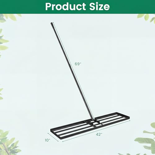 Goplus Lawn Leveling Rake, 42" x 10" Heavy Duty Level Lawn Tool w/ Ergonomic Handle for Soil, Effort-Saving Landscape Rake for Garden, Backyard, Golf Course, Farm, Pasture, Black - style: 42" x 10", Black