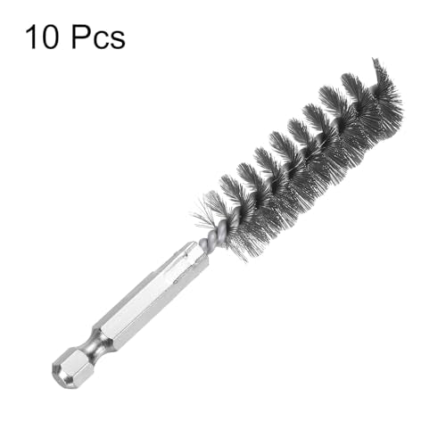 HARFINGTON 10Pcs Stainless Steel Bore Brush 17mm Dia 4" Long Cleaning Twisted Wire Brush with Handle 1/4" Hex Shank for Tubes, Ports, Bearings - size: 17mm
