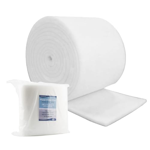 RINOO White Koi Pond Filter Pad Fine Bulk Roll- Cut to Fit - Durable Fish Pond Filter Media - Water Garden Aquariums Filter Material - 118" (9.8 ft) x 12" x 3/5" - 4/5" Thickness - size: 9.8 ft Long 12" Wide - 1 Pack
