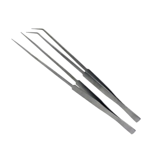 SE Stainless Steel 12-Inch Tweezers Set (2 PC.) - Straight and Angled Tips, Fine Point, Ideal for Crafts, Jewelry, Watch Repair - TW2-403