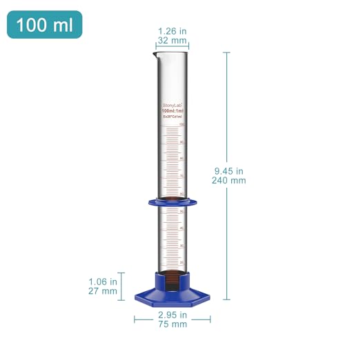 stonylab Graduated Cylinder, Laboratory Borosilicate Glass Graduated Measuring Cylinder with Plastic Hexagonal Base and Protective Collar, 100 ml - size: 100 ml