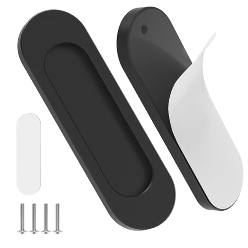 2 Pack Self Stick Sliding Door Handles, Aluminum Alloy 4 Inch Self Adhesive Cabinet Knobs for Push-Pull Glass Barn Doors, Closets, Wardrobes, Windows (2, Black) - color: Black