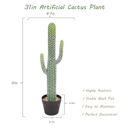 2 Pcs Artificial Cactus Plants Indoor, 31 Inch Tall Realistic Fake Cactus Outdoor, Lifelike Faux Cacti Plant Potted for Home, Office, Store, Garden, Porch Decor. - size: 31 Inch-2Pcs