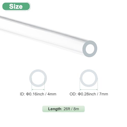 M METERXITY Clear Plastic Tubing, 0.16Inch(4mm) ID 0.28Inch(7mm) OD, 26ft(8m) Length PVC Tube Low Pressure Flexible Vinyl Tubing for Garden/Water Hose Airline Tube Aquarium - size: 0.16"×0.28"×26ft