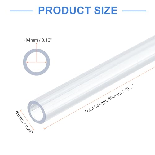 uxcell 10 Pcs Clear Plastic Rigid Tubing 4mm ID x 6mm OD, 0.5 Meters Length Round Polycarbonate Tubing for Aquarium Water Pipe, Water Cooling System, Plumbing - size: 4mm x 6mm