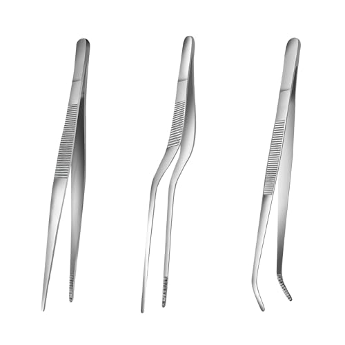 8-Inch Kitchen Tweezers Tongs Stainless Steel Kitchen Tweezers for Cooking Chef Tweezer Professional Skinny Culinary Tongs for Pasta Food Plating BBQ (3PCS) - size: 8INCH