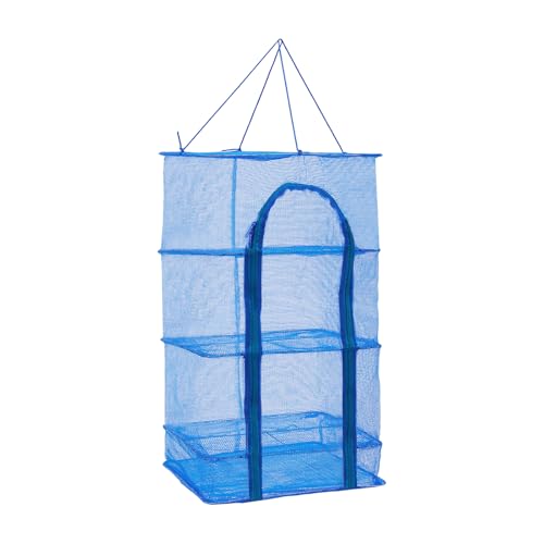 YIYIBYUS 4-Layer Drying Net Holder, Folding Fish Drying Net Mesh Hanging Food Drying Rack with Zipper
