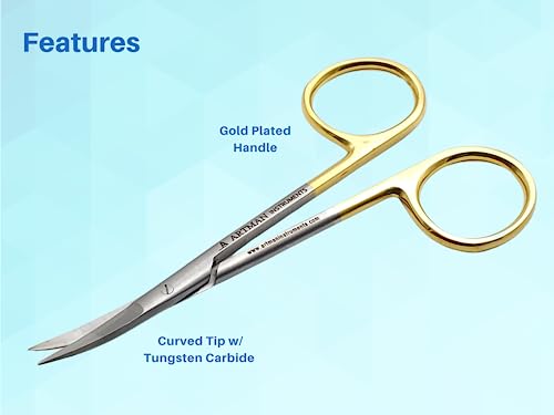 ARTMAN INSTRUMENTS Scissors 4.5 inches Curved with Tungsten Carbide Inserts| Gold Plated Handle Extra Sharp and Durable