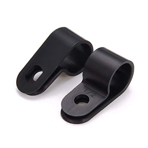 Orgrimmar 200 Pcs Black Nylon Plastic R-Type Cable Clamps 3/16" 1/4" 3/8" 1/2" 3/4" 1" Clips Fasteners Assortment for Cable Conduit