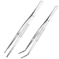 Kitchen Long Tweezers Set, LEEFONE 2 PCS 12 Inch Stainless Steel Food Tweezers with Precision Serrated Tips for Cooking & Baking (Straight + Curved)