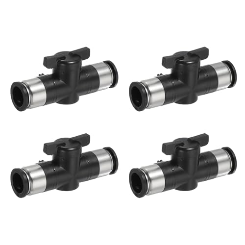 PATIKIL 16mm (3/5") Push to Connect Fittings Ball Valve, 4 Pcs 0-60 Degree BUC Air Flow Control Valve Quick Straight Connectors Air Hose Fitting for Pneumatic System Pipeline, Black - size: 16mm (3/5")