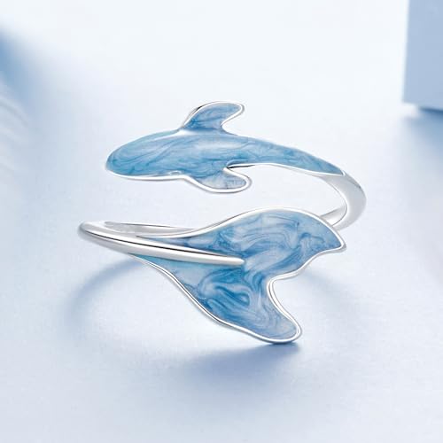 Chunky Rings for Women Statement Adjustable Pearl Ring Turquoise Spoon Ring Sunflower Dainty Open Ring Non Tarnish Unique Jewelry Gift - color: Guppy Fish