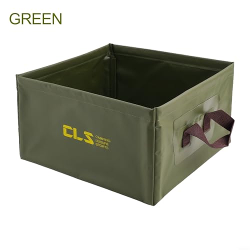 13L Folding Water Bucket, Duty 500D PVC Collapsible Wash Basin for Camping Fishing, Portable Square Container with Handle, Quick Dry Tear Resistant Outdoor Gear for Hiking Travel(Green) - color: Green