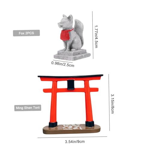 Japanese Garden Decor, Resin Simulation Torii Gate and Fox Statue, Mini Zen Garden Accessories Fox Statues Fox Figurine Aquarium Decorations for Bonsai, Sand Table, Garden, Aquarium, Fish Tank