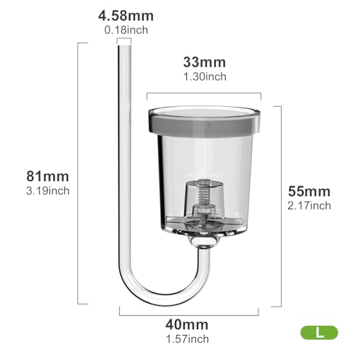 FZONE Acrylic Aquarium CO₂ Diffuser with Built-in Check Valve & Bubble Counter, Syringe & Suction Cup – Fine Bubble CO₂ Delivery for Planted Tanks (L-33mm) - size: L-33mm