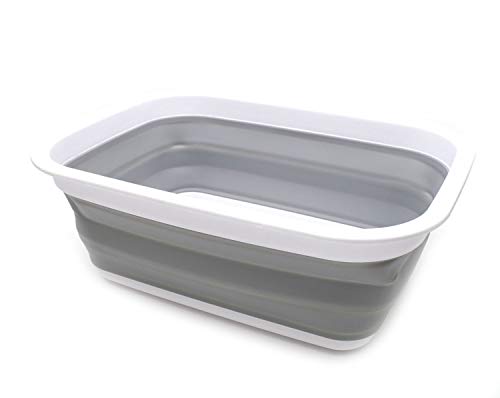SAMMART 9.2L (2.37Gallon) Collapsible Wash Basin - Foldable Outdoor Picnic Basket - Portable Plastic Tub - Space Saving Storage Container with size : 15.3 x 11.2 x 5.5 / 1.5" (M, Gray) - color: Gray, size: M