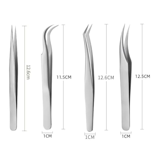 4in1 Precision Stainless Steel Tweezers For Eyelash Extensions, Hair Eyebrow Remove, Blackhead removal