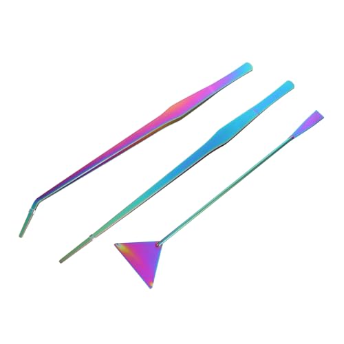 VICASKY 3-Piece Stainless Steel Aquarium Tools Set Colorful Titanium Coated Tweezers Spatula and Scissors for Aquascaping and Aquarium Maintenance