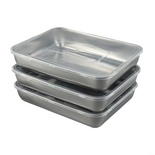 Leak Proof Stainless Steel Food Storage Containers, Metal Lunch Boxes with Lids for Meal Prep, Reusable Box Set, Square Tray for Grilling Fish, Picnic Food Keeper, 3 packs