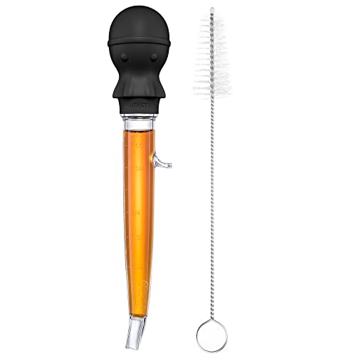 U-Taste 1.5oz Angled Turkey Baster - 228.2ºF Heat Resistant Food Grade Tritan and Silicone Large Octopus Bulb Baster Set with Cleaning Brush for Cooking Basting Meat Poultry Beef Chicken (Black) - color: Black