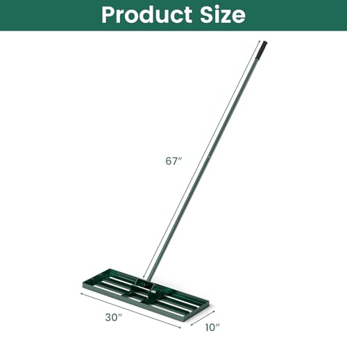 Goplus Lawn Leveling Rake, 30" x 10" Heavy Duty Level Lawn Tool w/ Ergonomic Handle for Soil, Effort-Saving Landscape Rake for Garden, Backyard, Golf Course, Farm, Pasture - style: 30" x 10", Green