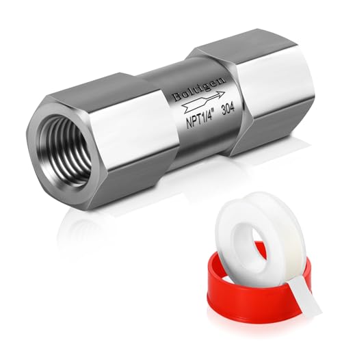 Boltigen 1/4inch NPT Female Spring Check Valve, Stainless Steel 304 One Way No Return Check Valve, Air Compressor Backflow Prevention, Inline Poppet Check Valve for Horizontal, Vertical Installation - size: 1/4'' NPT