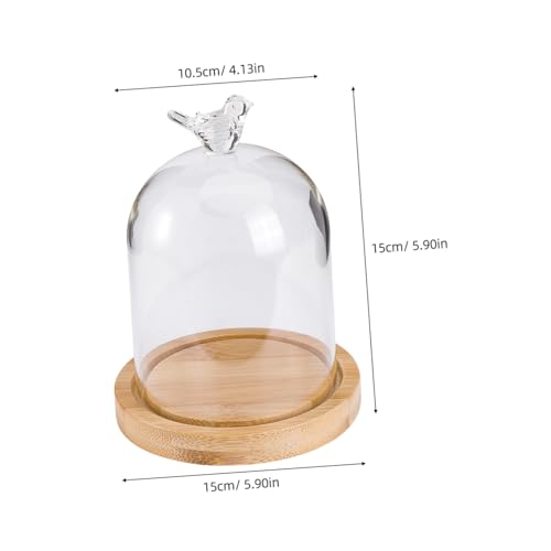 Happyyami Flower Glass Cover Display Cloche Dome Party Dried Flower Vase Plant Decor Bird House Decor Showcase Display Dome Cloche Tabletop Display Dry Flower Botanical Cute Room Wooden