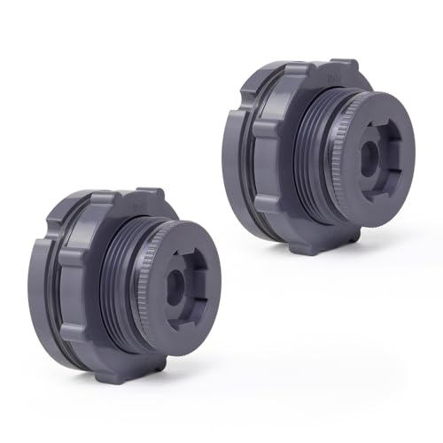 ChillWaves PVC Bulkhead Fitting 1-1/2" Double Thread Connector Adapter with Plugs for Water Tank, Aquariums, Rain barrels(2-PACK) - size: 1-1/2 INCH, style: Bulkhead Fitting + Plug