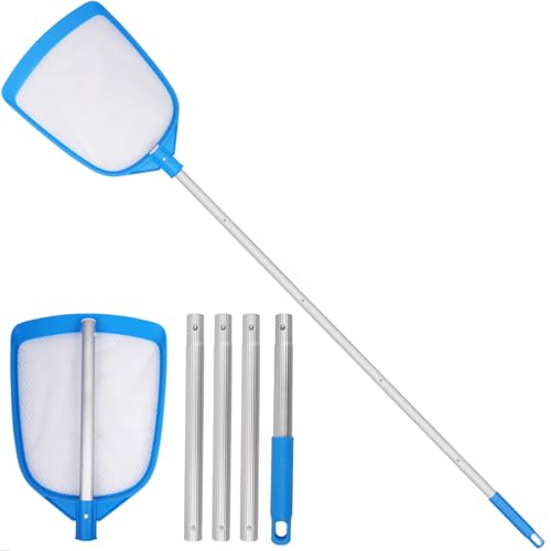 TidyMister Pool Leaf Skimmer Net Ultra Fine Mesh with Aluminum Poles 5 Sections 6 Feet Swimming Pool Cleaning Net Leaf Catcher for Above Ground Pools Inground Pools - size: 12inch with 6ft pole