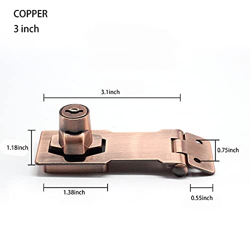 2 Packs Keyed Hasp Locks Twist Knob Keyed Locking Hasp for Small Doors, Cabinets and More,Stainless Steel Steel, Hasp Lock Catch Latch Safety Lock Door Lock with Keys (3inch, Copper) - color: Copper, size: Straight 3 Inch