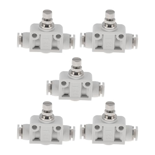 Push to Connect Air Fittings 1/4" Air Flow Control Valve Plastic 5 Pcs White Silver Tone - size: 6mm/1/4"