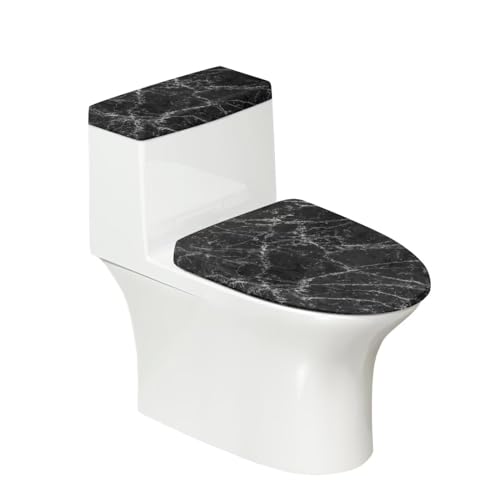 Bathroom Toilet Tank Lid Cover and Toilet Seat Lid Cover 2 Pcs Set, Easy to Clean Toilet Mat Protective Cover Home Indoor Bathroom Decoration Universal Fits, Black Marble - color: Black Marble