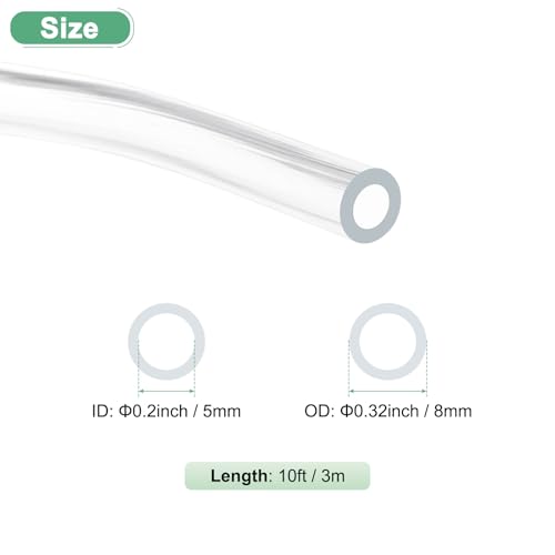 M METERXITY Clear Plastic Tubing, 0.2Inch(5mm) ID 0.32Inch(8mm) OD, 10ft(3.0m) Length PVC Tube Low Pressure Flexible Vinyl Tubing for Garden/Water Hose Airline Tube Aquarium - size: 0.2"×0.32"×10ft