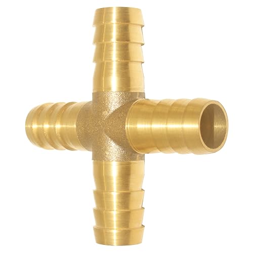 Uenede Brass 1/2" OD Barb Fittings 4-Way Union Intersection Hose Barb Fitting for 1/2" ID Hose Water/Oil/Gas (Pack of 2) - size: 1/2" Barb, style: Cross (4 Way)