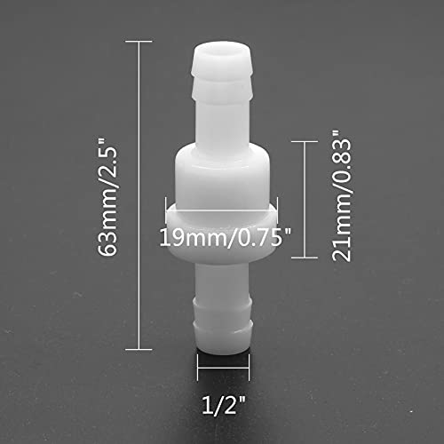 Check Valve 1/2" Plastic Barb Hose One Way Inline Check Valve Non Return Ozone Resistance PVDF for Fuel Gas Oil Water Air, Pack of 2 - size: 1/2 Inch