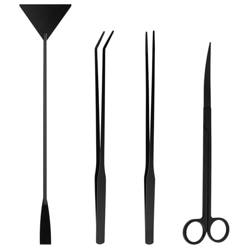 Tifanso Aquarium Aquascape Tools Kit - 4 in 1 Terrarium Decor Supplies with Long Tweezers Feeding Tongs, Aquarium Scissors, Algae Scraper, Live Fish Plants Tank Accessories Cleaning Trimming Kit