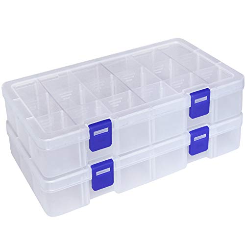DUOFIRE Plastic Organizer Container Storage Box Adjustable Divider Removable Grid Compartment for Jewelry Beads Earring Tool Fishing Hook Small Accessories(18 grids, White X 2) - color: White, size: 18Grid-2pcs