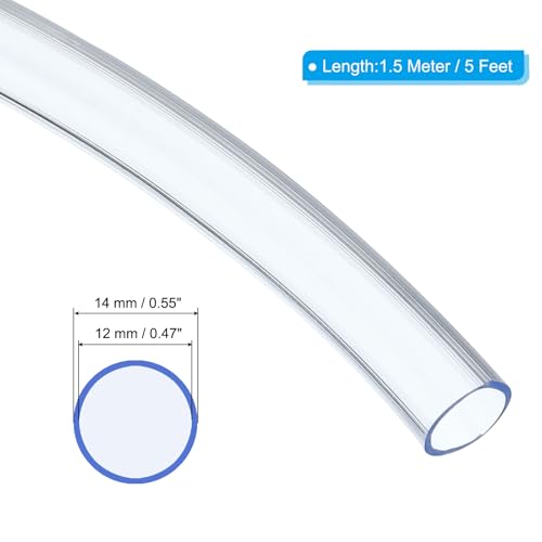 PATIKIL PVC Tubing 1/2" ID x 5/9" OD (12 mm x 14 mm) 5 Ft / 1.5 Meter, Flexible Clear Vinyl Tubing Water Hose Tube for Reverse Osmosis Systems Water Filters, Clear - size: 1/2" x 5/9" x 5 Ft