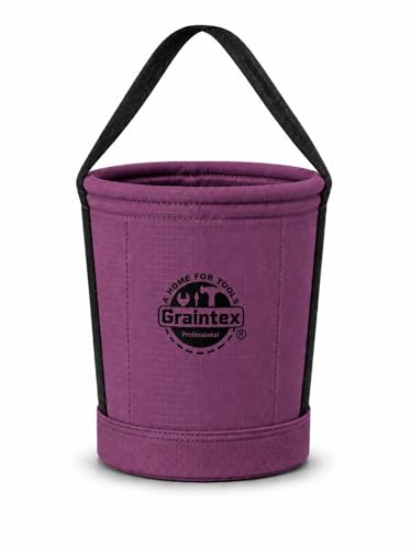 Graintex Tapered Canvas Bucket 12"x10"x15", Utility Tool Bucket 16 Inside Pockets, Reinforced Base & Carry Handle, Ripstop Canvas, Multi-Purpose Bag for Jobsite & Home Use for Tool Storage Solutions - color: Purple