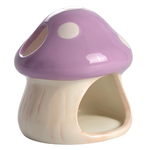 Ceramics Mushroom House Aquarium Decor – Axolotl & Betta Hiding Cave with Breeding Spot for Betta Fish, Shrimp, Small Fish & Goldfish Tank Ornament - Purple - color: Purple