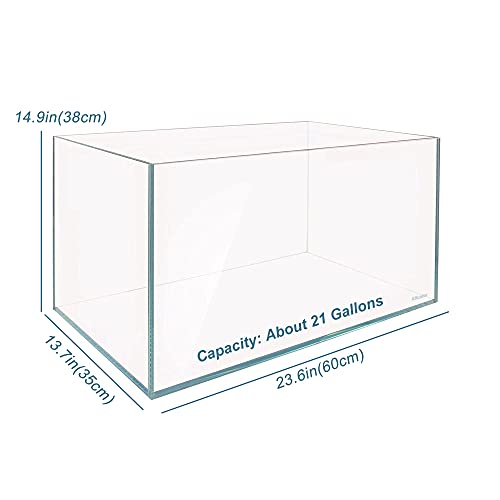Allcolor Artisan Grade Ultra Clear Rimless Aquarium Tank, Low Iron Glass Fish Tank for Professional Aquascaping and Planted Layouts, 6-60 Gallons (21Gal - Top Glass Canopy) - size: 21Gal 23.6"L×13.7"W×14.9"H