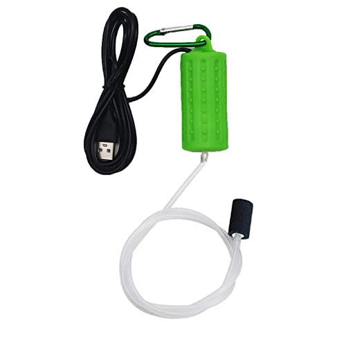 Aquarium Air Pump Mini USB Fish Tank Oxygen Air Pump Portable Ultra Silent Air Aerator Pump Energy Saving Oxygen Bubbler with Air Stone and Single Outlet Silicone Tube 1W - color: Light Green