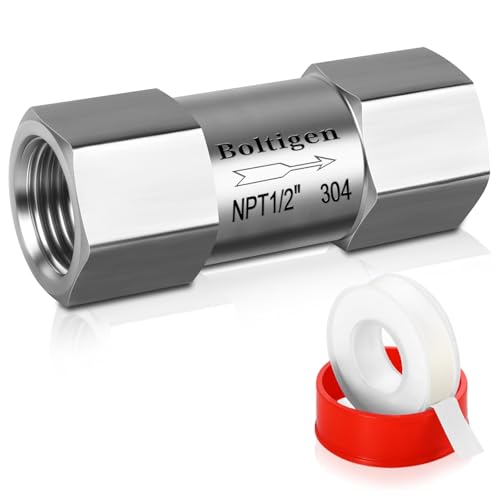 Boltigen Stainless Steel 304 1/2" NPT Spring Check Valve, 1000 PSI, -20C to 200C, Industrial Check Valve, 2 Ports, NPT Connections - size: 1/2'' NPT