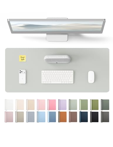 YSAGi Leather Desk Pad Protector, Office Desk Mat, Large Mouse Pad, Non-Slip PU Leather Desk Blotter, Laptop Desk Pad, Waterproof Desk Writing Pad for Office and Home (Light Grey, 23.6" x 13.8") - color: Light Grey, size: 23.6" x 13.8"